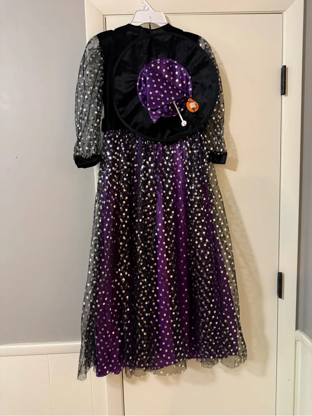 Girls Black and Purple light-up starlight Witch Costume Dress/hat L 10/12
